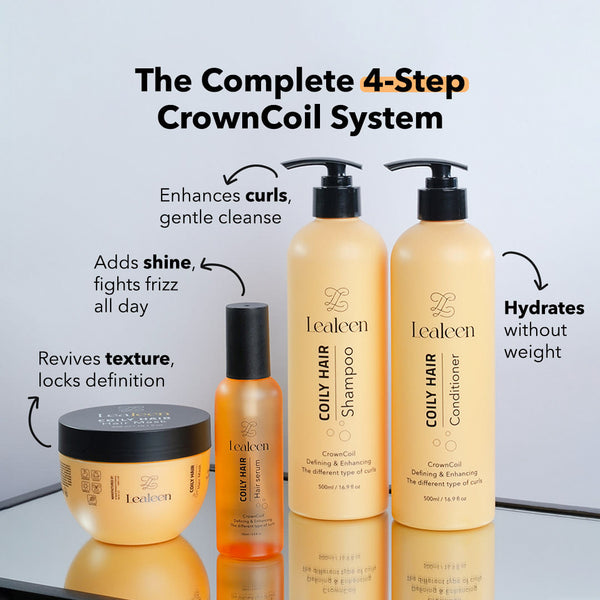 CrownCoil Bundle | Argan + Marula + Coconut Oils | 4-Step Coily Hair System